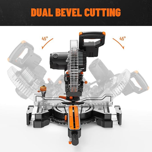 DOVAMAN Updated 10-Inch Dual Bevel Sliding Miter Saw, Multi-Material Cutting w/ 3 x TCT Blades, 2-Speed 5000/3200 RPM, LED Shadow Line, 0-45° Bevel & Miter Cut, Max Cut 3.5" x 13.4", 9 Positive Stops