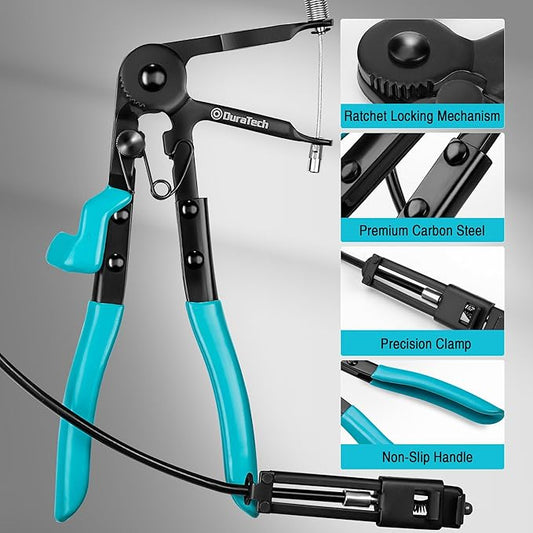 DURATECH Flexible Hose Clamp Pliers, 27" Long Reach Radiator Hose Clamp Removal Tool with Ratchet Locking Mechanisms, Spring Clamp Pliers for Automotive, Car, and Truck Repairs