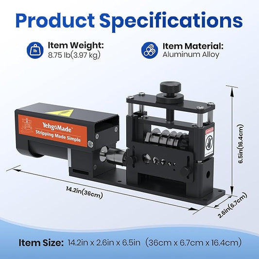 YehgoMade Electric Wire Stripper Machine with Enhanced Motor, High-Efficiency Cable Stripper with 6 Channels and 5 Carbide Blades for Fast Copper Wire Recycling, Compatible with 250 MCM??4 AWG