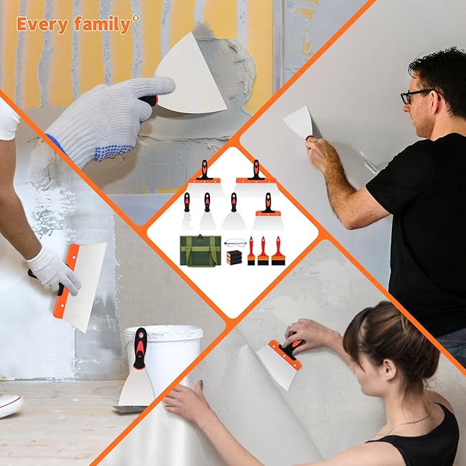 Drywall Knife Set, Putty knife,14 Piece Paint Scraper Tool Set, Removing Wallpaper, Plaster, Adhesive, Cement, Applying Putty