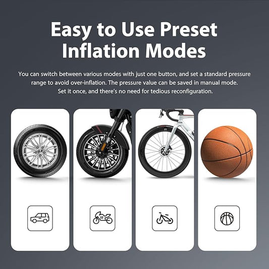BUVAYE Tire Inflator Portable Air Compressor, 150PSI Portable Air Pump, 12V DC Cordless/Corded Air Pump with Pressure Gauge Emergency LED Light for Tires, Bicycle, Balloons with EVA Bag