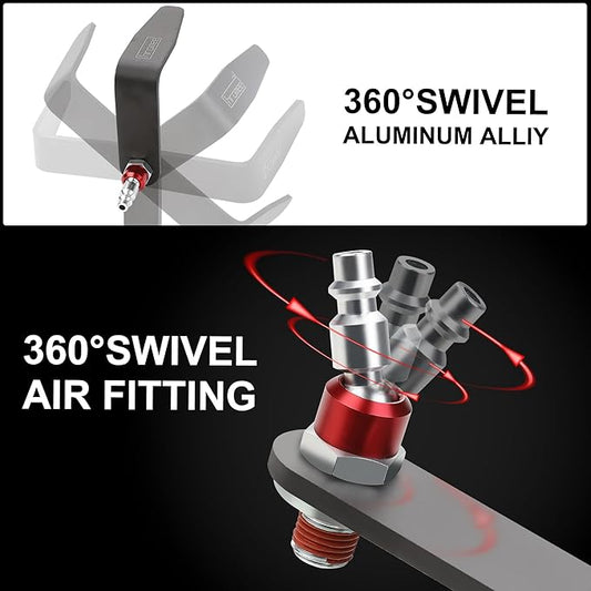 Hromee Pneumatic Tool Rafter Hook Hanger with 1/4" Swivel Air Fittings, L-Shaped Hook for Air Nailer, Air Hammer, Air Blow Gun with 1/4??Female to 3/8??Male Adapter 2 Pieces