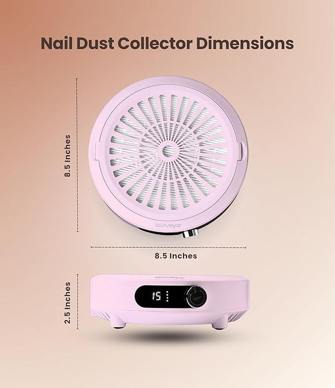 Nail Dust Collector, Rechargeable & Cordless 3800 RPM Low Noise Nail Vacuum Fan with LED Display, Adjustable Speed, Reusable Filter, 30 Pcs Paper, for Acrylic Nails, Salon & Home, Pink