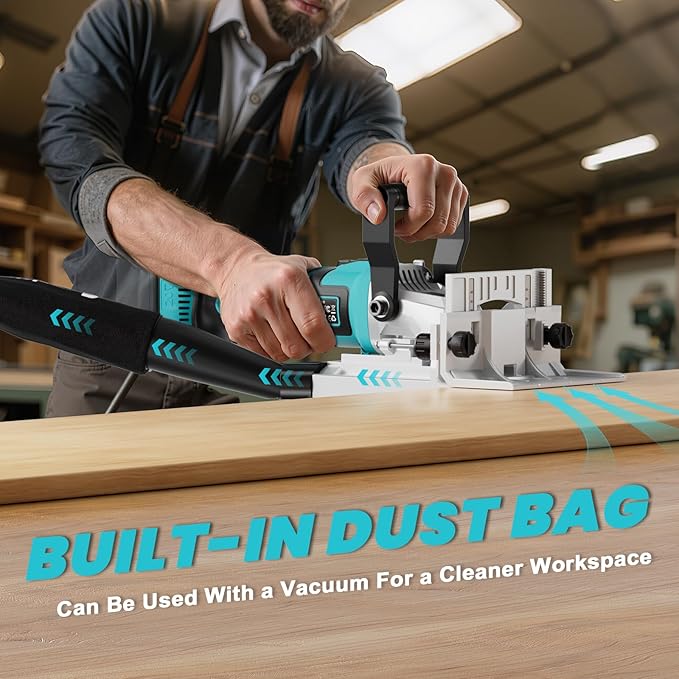 Ecarke Cordless Biscuit Joiner Compatible with Makita 18V Battery,Plate Joiner Kit with 80 wafers & Dust Bag, 11000RPM, 0-90째 Cutting, 6 Depth Settings, for Woodworking & Furniture Making-Tool Only