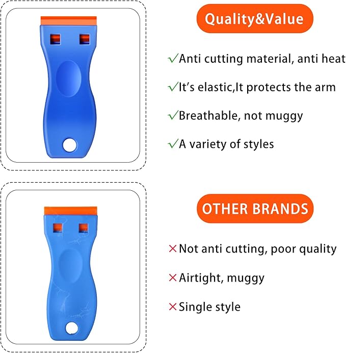 Plastic Razor Blade Scraper, 4 Pieces Scraper Tools with 100 Pieces Plastic Blades for Gasket Remover, Stickers, Decals, Adhesive, Labels, Paint, Glass, Car, Windows
