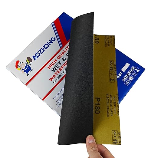 180 Grit Sand Paper, 9 x 11 Inch, 10 Pcs Wet Dry Sandpaper Sheets, Silicon Carbide for Wood, Metal, Automotive Sanding and Polishing, Waterproof and Durable