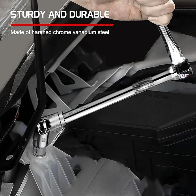 5-Piece 3/8 Inch Drive Extension Bar Set, Includes 3, 6, and 10 Inch Extensions, 3/8 Inch Drive Universal Joint Socket and Flexible Socket Extension Bar