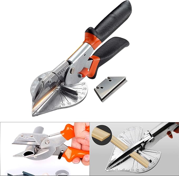 KATUR Multi Angle Miter Shear Cutter Hand Tools 45 Degree to 135 Degree with Spare Blade PVC PE Plastic Pipe Scissors (Black)