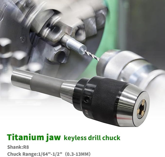 1/64"-1/2" Heavy Duty R8 Shank Lathe Keyless Drill Chuck Special Titanium Jaws