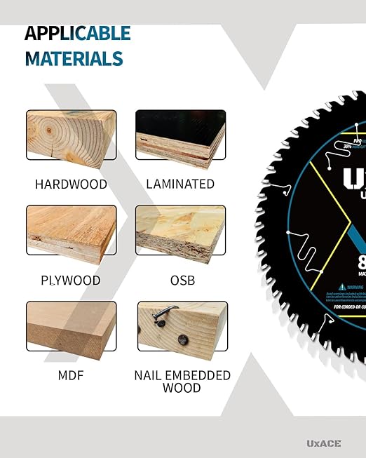UXACE 8-1/4-Inch 60-Tooth Circular Saw Blade with 5/8-Inch Arbor, Ultra Finish Wood Cutting, Carbide Tip, Thin Kerf, for Plywood, MDF, OSB, Laminated, 2 Pack