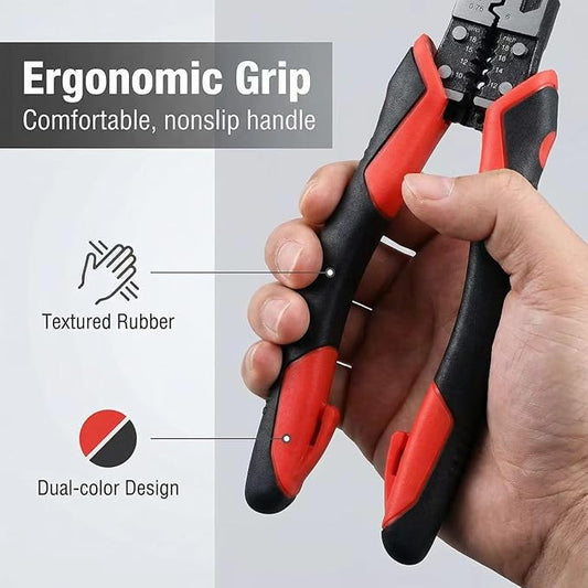 3PCS Combination Pliers Set, 9 In 1 Multifunction Electrician Tool, 8.5" Long Nose, 8.5" Linemens, 8" Diagonal Cutting Wire Stripper/Heavy Duty Side-Cut (Red/Black)