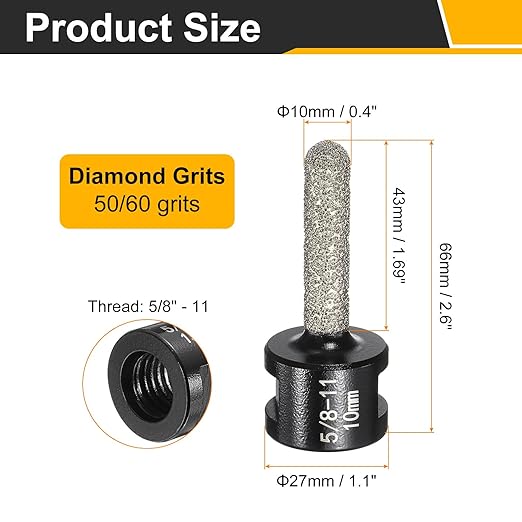 HARFINGTON 2pcs Diamond Finger Bit 10mm Dia Dry Core 2 Holes with 5/8"-11 Thread Diamond Chamfer Bit for Enlarging Shaping Milling Existing Holes on Porcelain Tile Ceramic Countertop,Black