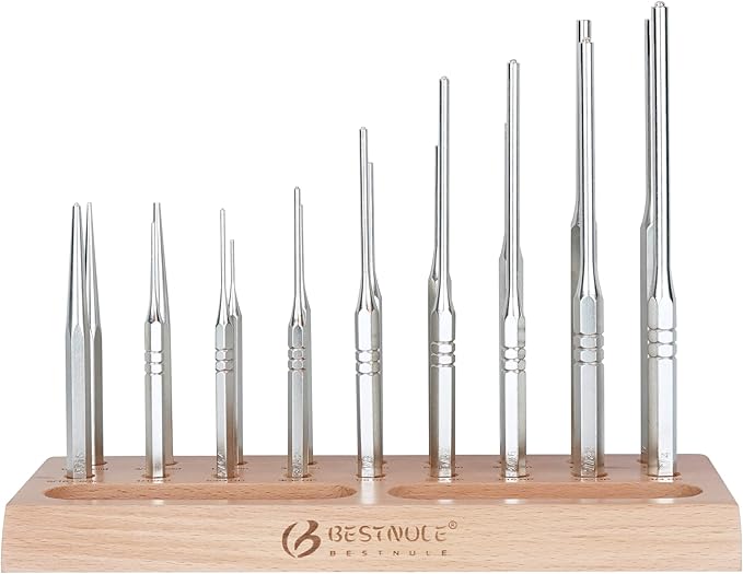 BESTNULE Punch Set, Roll Pin Punch Set, Punch Tools, Made of Solid Material Including Steel Center Punch and Nail Punch with Beech Block, Ideal for Machinery Maintenance