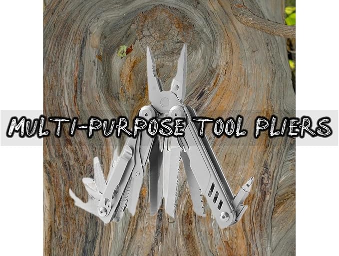 18-in-1Multitool,with Replaceable Wire Cutters and Saw,Foldable & Self-Locking,Set and Nylon Sheath for Camping Survival multi tool for Man