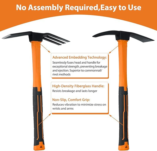 2pcs Pick Axes for Digging and No Installation Required Garden Hoe and Cultivator Hand Rake Garden Tool Durable and Comfortable Handle Mattock Weeding Hoe (Orange)