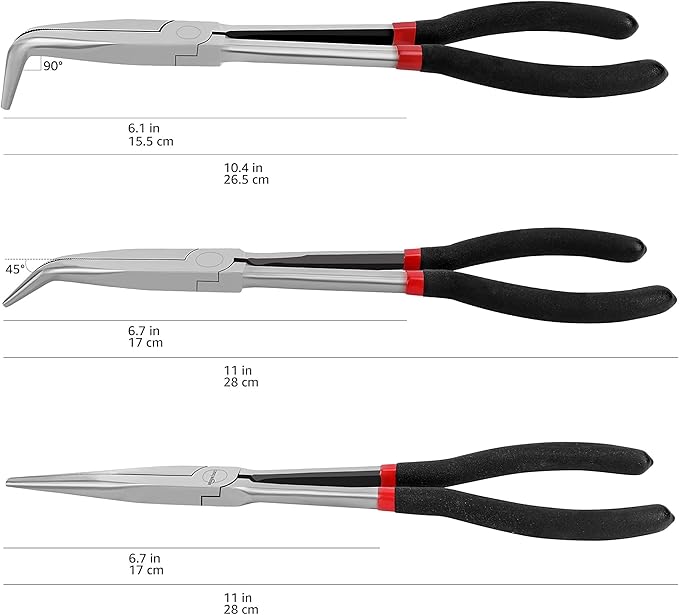 Amazon Basics Long Reach Needle Nose Pliers Tool Set, 3-Piece, Black
