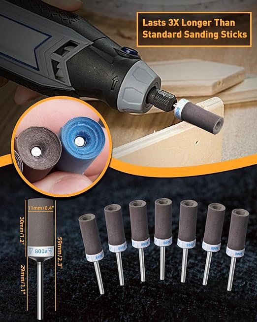 20Pcs 800 Grit Sanding Drums Sandpaper Sticks Set for Dremel Rotary Tool with 1/8" Shank, Rotary Tool Accessories Suitable for Metal Rust Removal/Jade Polishing/Stone Grinding (800 Grit)