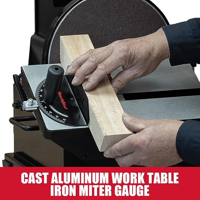 BUCKTOOL Powerful 1-1/2 HP Bench Belt Sander for Wood Working 6 in. x 48 in. Belt and 10 in. Disc Sander BD61000
