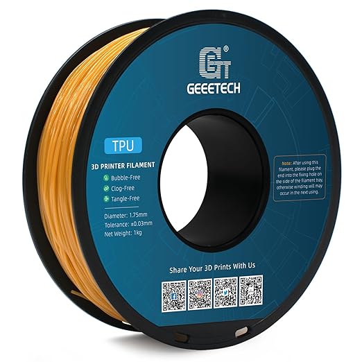 Geeetech TPU Filament 1.75mm, Shore 95A ??Flexible 3D Printer Filament with High Elasticity, 1KG (2.2lbs) Spool, Dimensional Accuracy 짹0.03mm, Fits Most FDM Printers (Gold)