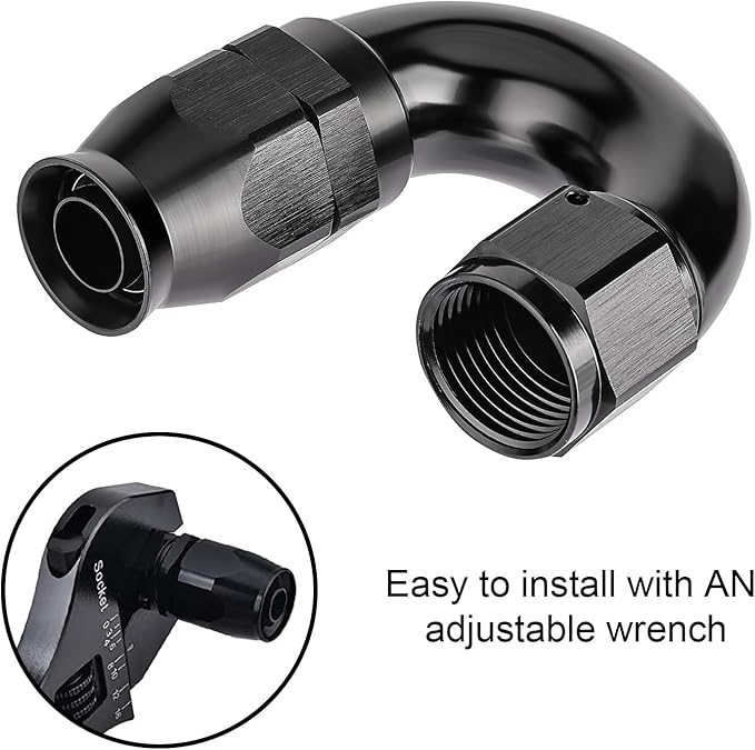 EVIL ENERGY 6AN 180 Degree PTFE One Piece Full Flow End Hose Fitting Aluminum Black
