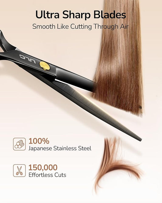 ULG Professional Hair Cutting Scissors 6.5 Inch ??Sharp Barber Shears, Stainless Steel Symmetrical Salon Haircut Scissors for Women, Men, Kids, Gloss Paint Finish, Black