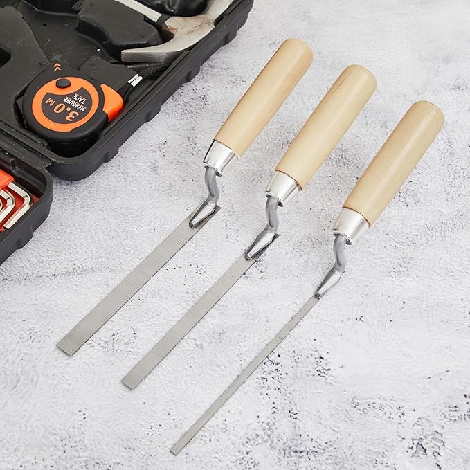 Lothee 3 Pieces Tuck Pointer Trowel Set with Wood Handle, 6-3/4" by 1/4", 3/8", 1/2", Professional Mortar Repair and Masonry Tools for Tuck Pointing