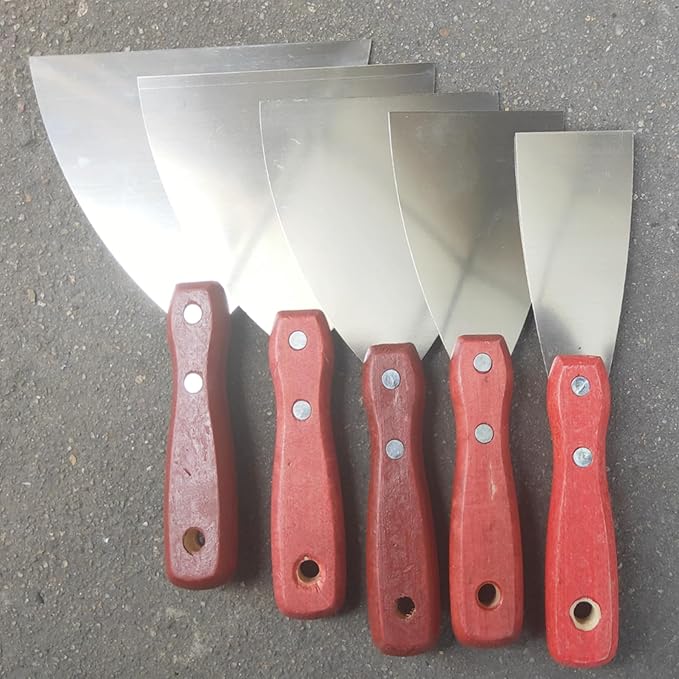 5Pcs Putty Knife Scrapers Stainless steel spatula Tool set竊똷ith a comfortable wooden handle竊똣or Scrapering,Drywall Repairs and Spreading竊똖aping Drywall Wall Painting (Mixed pack2",3",4",5",6")