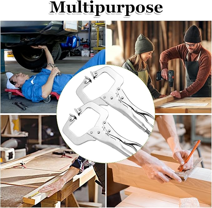SHUESS 5 Pcs C Clamp Locking Pliers 11 Inch Vise Grip Clamps, Adjustable Welding Clamp with Regular Tip and Swivel Pad for Woodworking, Carpentry, Cabinetry, Welding and Repair