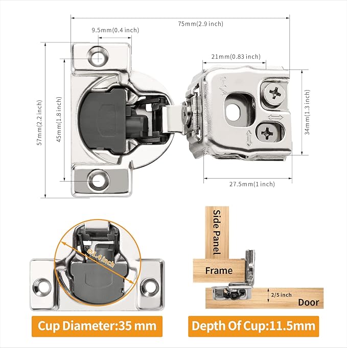 Chibery 8 Pack 1-1/4" Overlay 3D Soft Close Concealed Hinge for Face Frame Door, Satin Nickel, Hidden 105 Open Angle Stainless Steel Hinge for Kitchen Cabinet Door