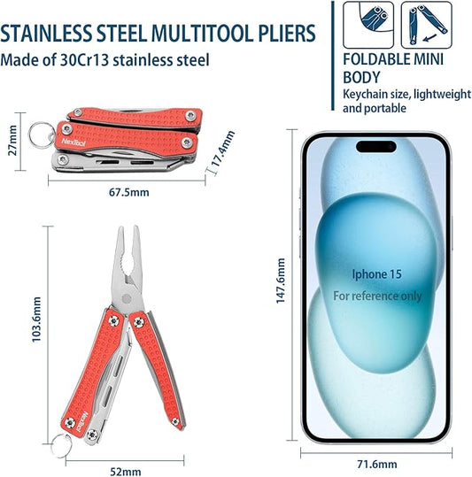 Nextool EDC Keychain Multitool, 10 in 1 Mini Pocket Knife Multi Tool with Needlenose Pliers, Scissors, Mini Useful Cool Gadgets for Men, Father's Day Gifts from Daughter-Red