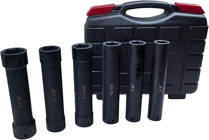 1/2 Inch Drive Extra Deep Impact Socket Set, 6.7" Long竊?-Piece竊똈ncludes Sizes 3/4", 7/8", 15/16", 1-1/16", 1-1/8", 1-1/4", with Storage Case竊?for Long Threaded Rods竊똁olts or Studs
