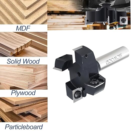 Slab Flattening Router Bit 1/2 Shank, 4-Flute 2" Cutting Dia, Insert Carbide CNC Spoilboard Surfacing Router Bit, Wood Planer Planing Bit for Flycutter/ Slab Leveler/ Rabbeting by SICWOOD