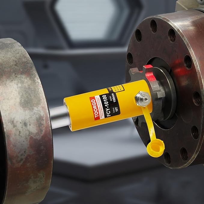 10T 4Inch Stroke Porta Power Single Acting Lifting Cylinder for Shipbuilding, Machinery and Industry, Automatically Retract Split Hydraulic Cylinder Jack, Yellow