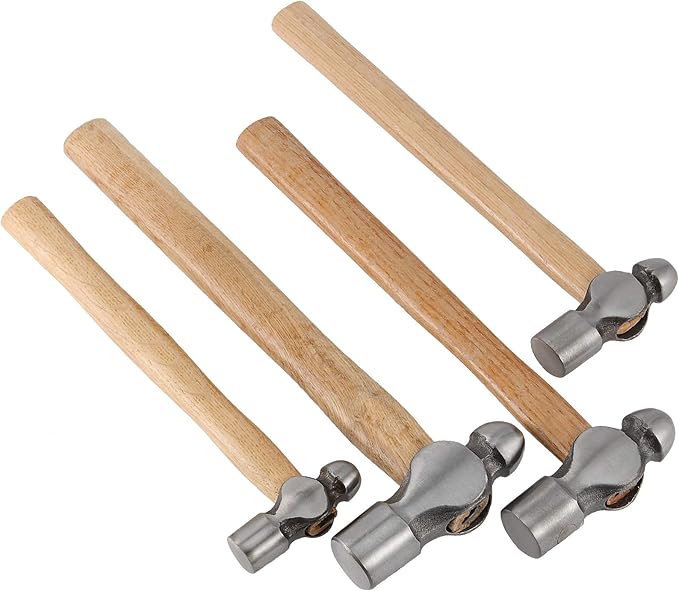 4 PCS Ball Peen Hammer, 8 OZ,16 OZ, 24 OZ, 32 OZ Ball Peen Hammer Set with Wooden Handle and Non-Slip Shock Absorbing Grip for Metal Rivetc