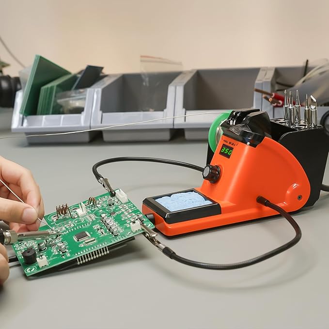 YIHUA 926 III 60W LED Display Soldering Iron Station Kit w 2 Helping Hands, 6 Extra Iron Tips, Roll of Lead-Free Solder, Solder Sucker, S/S Tweezers, 째C/쨘F Conversion, Auto Sleep & Calibration Support