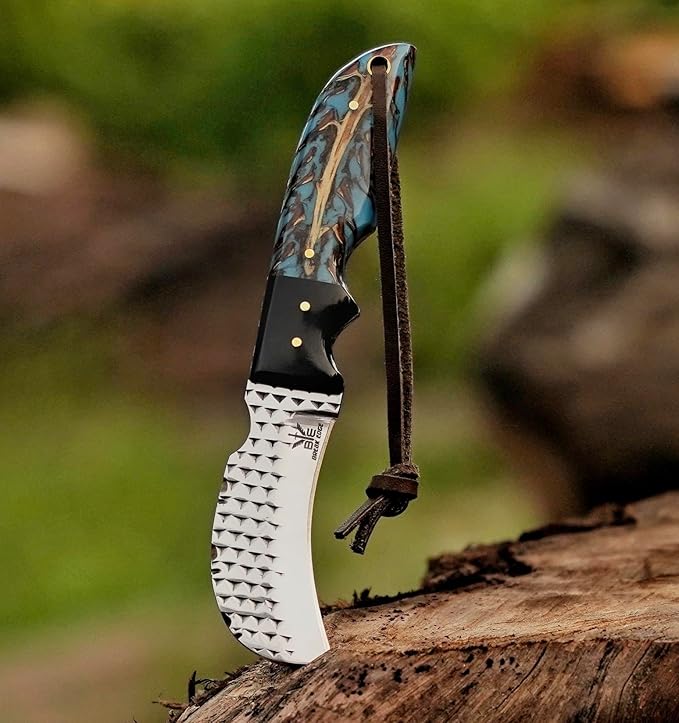 Handmade farier rasp Steel Lineman’s Hawkbill knife with Leather sheath, Heavy Duty Utility Knife blade Electrician Wire Skinning knife for professional.