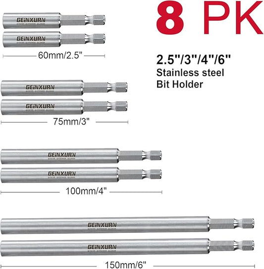 8Pc Stainless Screwdriver Bit Holders, Extension Socket Drill Bit Magnetic Holder Hex Shank Quick-Change Drill Bit Guide (2.5”3”4”6”)
