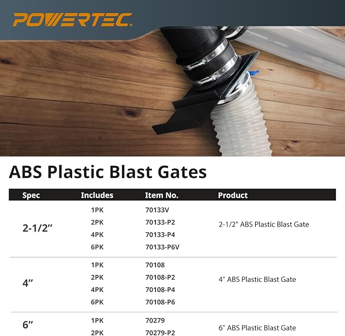 POWERTEC 70133V 2-1/2" Blast Gate for Dust Collector, Dust Collection Fittings