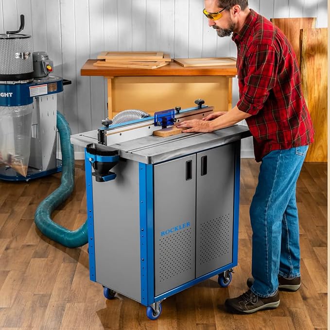Steel Router Table Cabinet w/Router Dust Collection Box, Swivel Casters, Dual Dust Port & More - Steel Cabinet Holds Router Accessories, Bits, & More - Woodworking Tool Storage