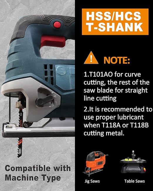 50PCS T Shank Jigsaw Blades Set - BGTEC HCS/HSS Jig Saw Blades for Wood, Plastic and Metal Cutting(T119B*5-T119BO*5-T101BR*10-T144D*10-T244D*5)