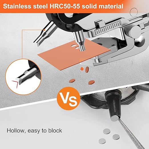 Preciva Hole Punch Plier, Revolving Punch Hole Tool with V-Shaped Cutting Edge Design, 6 Hole Sizes & 20cm Stainless Steel Ruler for Leatherr, Belts, Thin Iron Sheets, Paper Cards, Plastics & Fabrics