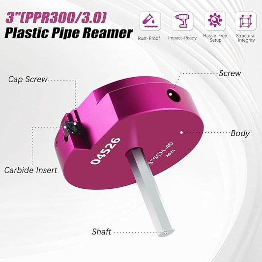 PVC Pipe Reamer Kit 1 PCS 3"(PPR300) for SCH 40 CPVC & ABS Plastic Fittings ??Fits 1/2" Drills with 3/8" Hex Shaft ??Ideal for Exhaust, Drain & Water Pipe Cleaning, Durable & Heavyduty