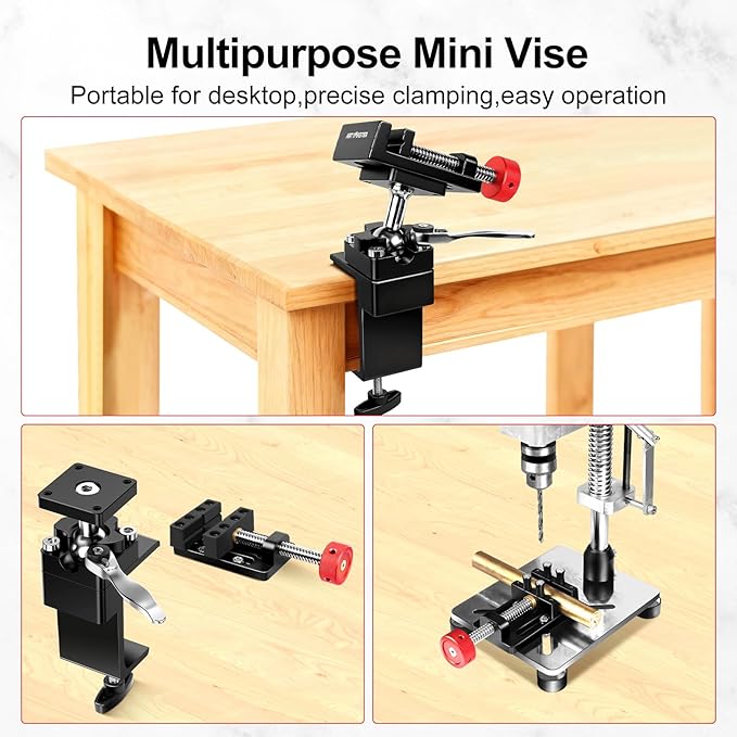 ArtyMaster 360째 Rotating Mini Bench Vise with Quick-Release Ratchet Wrench, 2.48" General-Purpose Table Vise for Woodworking, Metalworking, Modeling, Mini Vice Clamp for Small Projects WT104C