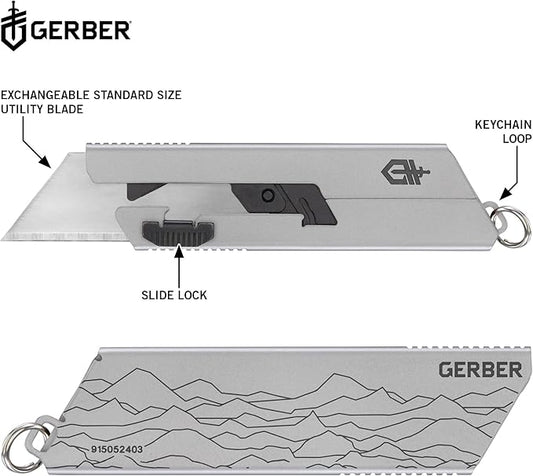 Gerber Gear EAB Utility Knife, Clips to Pocket or Keychain with Replaceable Razor Blade for Everyday Carry, EDC Gear with Box Cutter Retractable, Mini Silver