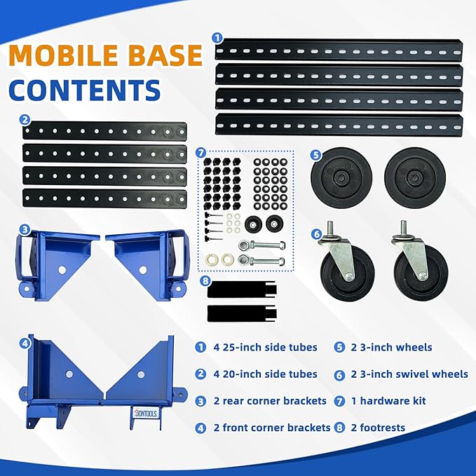 SOONTOOLS Universal Mobile Base with Swivel Wheels, 500 lbs Capacity, Adjustable Heavy Duty Mobile Base, Industrial Rolling Tool Stand for Large Tools, Machines, Bandsaw, Power Tools