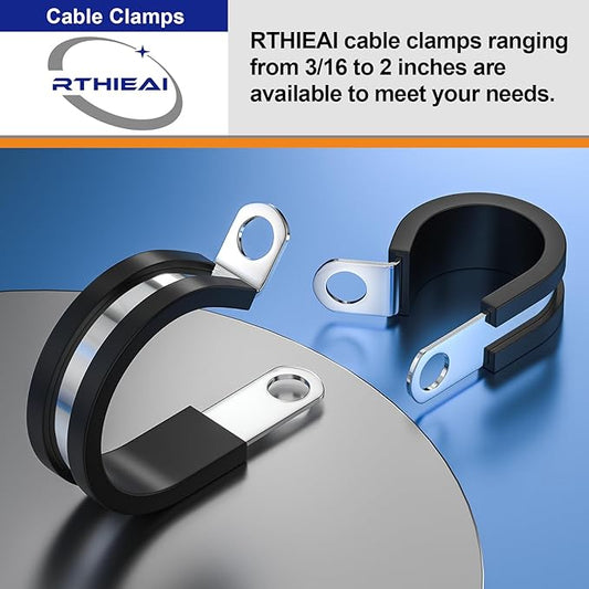 RTHIEAI 100 PCS 1/4 Inch Stainless Steel Cable Clamps - Insulated, Hose, Pipe, Wire Clamps