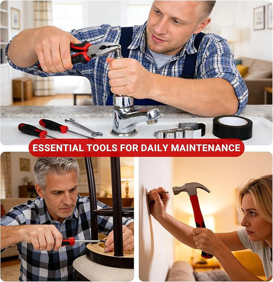 57-Piece Automotive and Household Tool Set - Tape Measure, Screwdrivers, Hammer, Pliers, Hexagon, Batch Head, Repair Hand Tools Perfect for Car Enthusiasts and DIY Home Repair