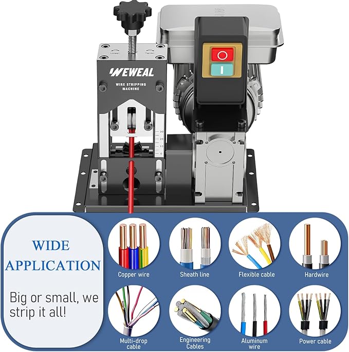 Wire Stripper Machine, 0.06''-1.18'' Electric Cable Stripper Machine with 180 W and 80 ft./min, All Aluminum Frame Copper Wire Strippers for Wire/Cable Recycling