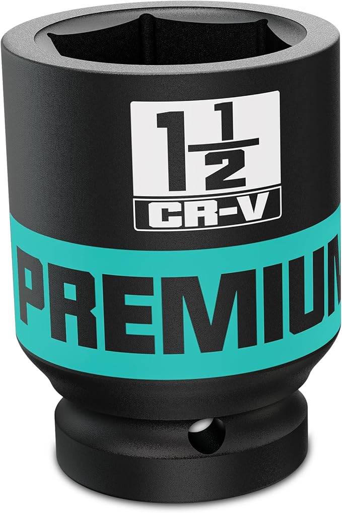 1" Drive Deep 6 Point Impact Socket, 1-1/2 '' Deep Socket, SAE, CR-V, Color-Coded for Auto Repair, Mechanics & DIY