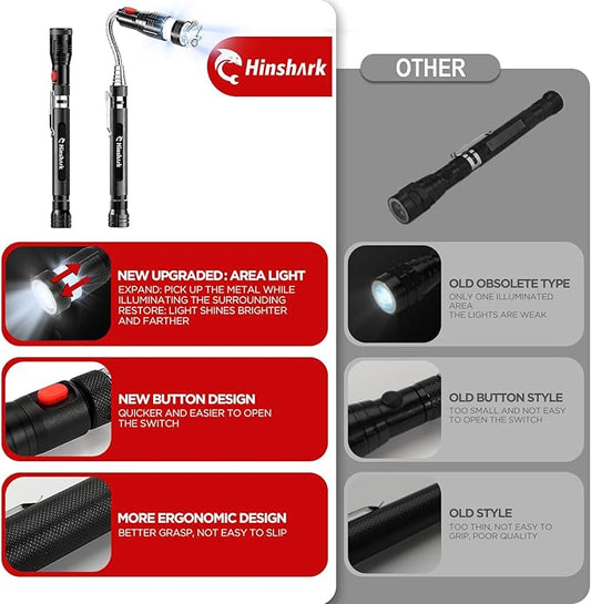 Hinshark Gifts for Men Extendable Telescoping Magnetic Pickup Tools, Valentines Day Gifts for Him, Anniversary Birthday Gift for Men Dad Husband Him, Mens Valentines Gift for Cool Gadgets Tools